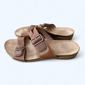 Dansko Rosie Double Strap Slide Comfort Sandals Brown Leather Women's size 39